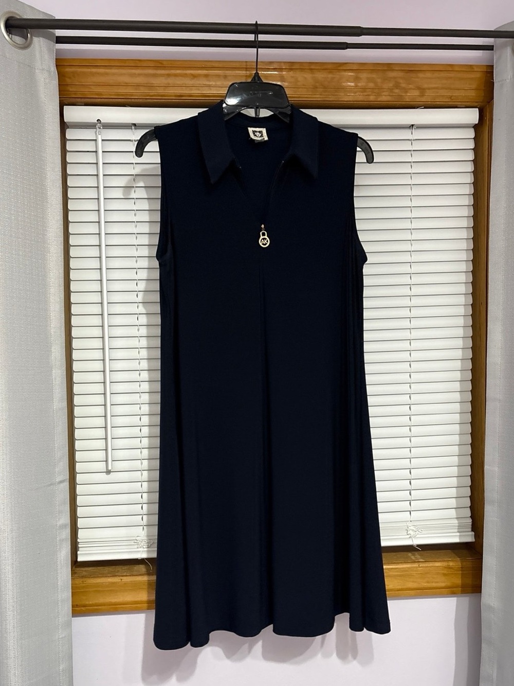 Anne Klein Navy Blue Sleeveless Collared Zip-Front Mini A-Line Dress